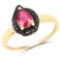 14K Yellow Gold Plated 0.94 Carat Glass Filled Ruby and Black Spinel .925 Sterling Silver Ring