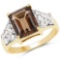 14K Yellow Gold Plated 3.61 Carat Genuine Smoky Quartz and White Topaz .925 Sterling Silver Ring