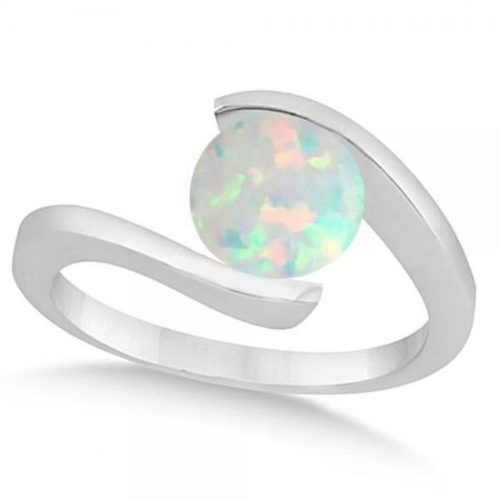 Tension Set Solitaire Opal Engagement Ring 14k White Gold 1.00ctw