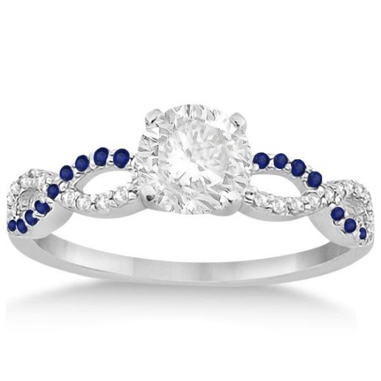 Infinity Diamond and Blue Sapphire Engagement Ring 14K White Gold 1.46ct
