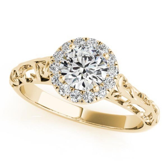 CERTIFIED 18K YELLOW GOLD 1.11 CT G-H/VS-SI1 DIAMOND HALO ENGAGEMENT RING