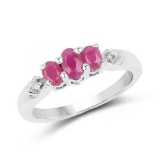 0.68 Carat Genuine Ruby and White Topaz .925 Sterling Silver Ring