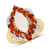 14K Yellow Gold Plated 4.54 Carat Genuine Rainbow Citrine and White Topaz .925 Sterling Silver Ring