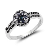 0.71 Carat Genuine Blue Sapphire and Black Spinel .925 Sterling Silver Ring