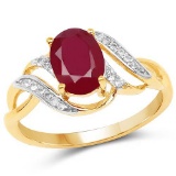 14K Yellow Gold Plated 1.72 Carat Glass Filled Ruby and White Topaz .925 Sterling Silver Ring