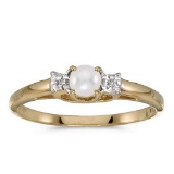 Certified 14k Yellow Gold Pearl And Diamond Ring 0.01 CTW
