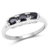 0.66 Carat Genuine Black Sapphire .925 Sterling Silver Ring