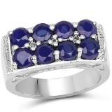 2.87 Carat Glass Filled Sapphire and White Topaz .925 Sterling Silver Ring