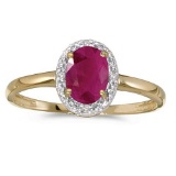 Certified 14k Yellow Gold Oval Ruby And Diamond Ring 0.75 CTW
