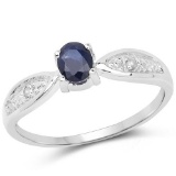 0.41 Carat Genuine Blue Sapphire and White Topaz .925 Sterling Silver Ring