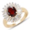 18K Yellow Gold Plated 2.27 Carat Genuine Garnet and White Topaz .925 Sterling Silver Ring