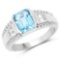 2.44 Carat Genuine Swiss Blue Topaz and White Topaz .925 Sterling Silver Ring