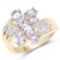 14K Yellow Gold Plated 2.23 Carat Genuine Tanzanite and White Topaz .925 Sterling Silver Ring