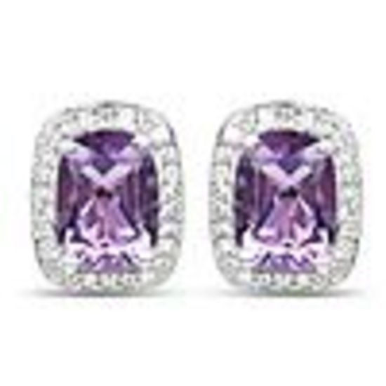 2.86 Carat Genuine Amethyst and White Topaz .925 Sterling Silver Earrings