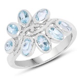 2.81 Carat Genuine Blue Topaz and White Diamond .925 Sterling Silver Ring