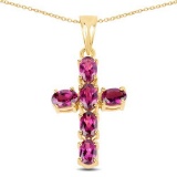 14K Yellow Gold Plated 3.12 Carat Genuine Rhodolite .925 Sterling Silver Pendant