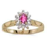 Certified 10k Yellow Gold Oval Pink Topaz And Diamond Ring 0.33 CTW