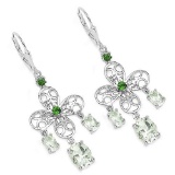 5.58 Carat Genuine Green Amethyst and Chrome Diopside .925 Sterling Silver Earrings