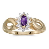 Certified 10k Yellow Gold Marquise Amethyst And Diamond Ring 0.21 CTW