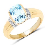 14K Yellow Gold Plated 2.72 Carat Genuine Blue Topaz and White Topaz .925 Sterling Silver Ring