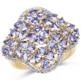 14K Yellow Gold Plated 3.60 Carat Genuine Tanzanite .925 Sterling Silver Ring