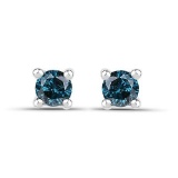 0.20 Carat Genuine Blue Diamond .925 Sterling Silver Earrings