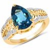 14K Yellow Gold Plated 3.50 Carat Genuine Blue Topaz .925 Sterling Silver Ring