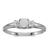 Certified 14k White Gold Round Opal And Diamond Ring 0.1 CTW