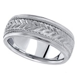 Hand Engraved Wedding Band Carved Ring in Platinum (6.5mm)