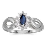 Certified 10k White Gold Marquise Sapphire And Diamond Ring 0.23 CTW