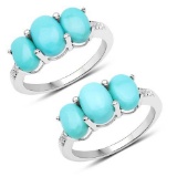 2.97 Carat Genuine Turquoise and White Zircon .925 Sterling Silver Ring