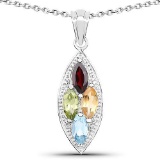 2.35 Carat Genuine Multi Stones .925 Sterling Silver Pendant