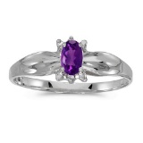 Certified 14k White Gold Oval Amethyst And Diamond Ring 0.19 CTW