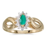 Certified 10k Yellow Gold Marquise Emerald And Diamond Ring 0.22 CTW