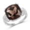 5.02 Carat Genuine Smoky Quartz and White Diamond .925 Sterling Silver Ring