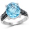 5.51 Carat Genuine Baby Swiss Blue Topaz and Blue Diamond .925 Sterling Silver Ring