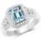 2.24 Carat Genuine London Blue Topaz and White Topaz .925 Sterling Silver Ring