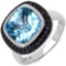 5.24 Carat Genuine Blue Topaz & Blue Diamond .925 Sterling Silver Ring