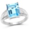 5.78 Carat Genuine Swiss Blue Topaz and White Topaz .925 Sterling Silver Ring
