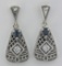 Wounderful Art Deco Blue Sapphire and CZ Filigree Earrings - Sterling Silver