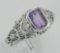 Antique Style Amethyst Filigree Ring with Flower Design - Sterling Silver