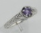 Victorian Style Amethyst Filigree Ring w/ 2 Diamonds - Sterling Silver