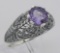 Victorian Style Genuine Amethyst Solitaire Filigree Ring - Sterling Silver
