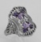 Art Deco Style Amethyst Filigree Ring with Flower Design - Sterling Silver