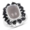 8.37 Carat Genuine Grey Moonstone and Black Spinel .925 Sterling Silver Ring