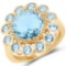 14K Yellow Gold Plated 6.59 Carat Genuine Blue Topaz .925 Sterling Silver Ring