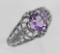 Art Deco Style Amethyst Filigree Ring with Four Diamonds Sterling 925