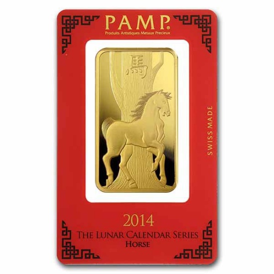 PAMP Suisse 100 Gram Gold Bar - 2014 Horse Design