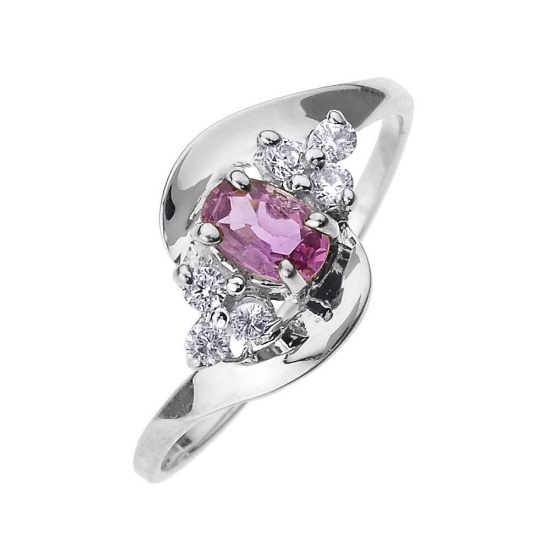 10K White Gold Diamond and Pink Sapphire Proposal and Birthstone Ring APPROX .38 CTW