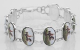 Horse / Rider Porcelain Top Bracelet - Dressage Sterling Silver